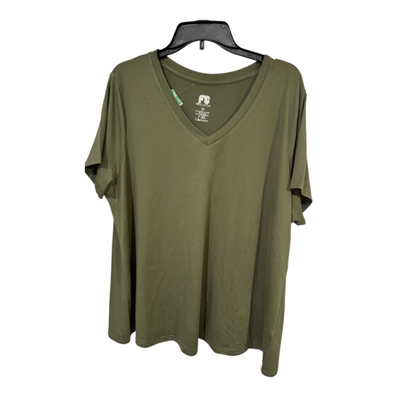 FitCollective Deep Lichen Green V-Neck Tee Shirt Top Size 2X NWT Soft Stretch - Picture 2 of 5